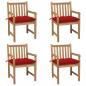 Preview: ARDEBO.de - Gartenstühle 4 Stk. mit Roten Kissen Massivholz Teak