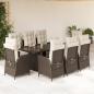 Preview: ARDEBO.de - 9-tlg. Garten-Essgruppe mit Kissen Braun Poly Rattan