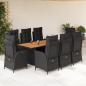 Preview: ARDEBO.de - 9-tlg. Garten-Essgruppe mit Kissen Schwarz Poly Rattan