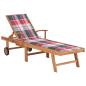 Preview: Sonnenliege mit Auflage Rotes Karomuster Massivholz Teak