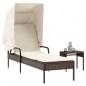 Preview: ARDEBO.de - Sonnenliege mit Dach und Tisch Braun Poly Rattan