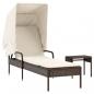 Preview: Sonnenliege mit Dach und Tisch Braun Poly Rattan