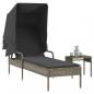 Preview: ARDEBO.de - Sonnenliege mit Dach und Tisch Grau Poly Rattan