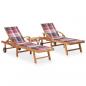 Preview: ARDEBO.de - Sonnenliegen 2 Stk. mit Tisch und Auflagen Massivholz Teak