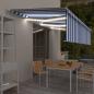 Preview: ARDEBO.de - Markise Manuell Einziehbar mit Rollo & LED 6x3 m Blau & Weiß