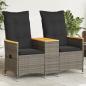 Preview: ARDEBO.de - Gartensofa 2-Sitzer Verstellbar mit Tisch Grau Poly Rattan