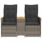 Preview: Gartensofa 2-Sitzer Verstellbar mit Tisch Grau Poly Rattan