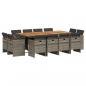 Preview: ARDEBO.de - 13-tlg. Garten-Essgruppe mit Kissen Grau Poly Rattan
