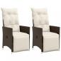 Preview: ARDEBO.de - Gartensessel mit Kissen 2 Stk. Verstellbar Braun Poly Rattan