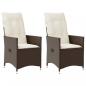 Preview: ARDEBO.de - Gartensessel mit Kissen 2 Stk. Verstellbar Braun Poly Rattan