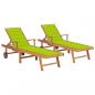 Preview: ARDEBO.de - Sonnenliegen 2 Stk. mit Auflagen Hellgrün Massivholz Teak