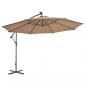 Preview: Ampelschirm mit LED-Leuchten und Metall-Mast 350 cm Taupe