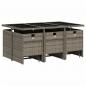 Preview: ARDEBO.de - 11-tlg. Garten-Essgruppe mit Kissen Grau Poly Rattan