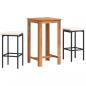 Preview: 3-tlg. Gartenbar-Set Schwarz Massivholz Akazie und Poly Rattan