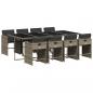 Preview: 9-tlg. Garten-Essgruppe mit Kissen Grau Poly Rattan