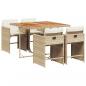 Preview: 5-tlg. Garten-Essgruppe mit Kissen Beige Poly Rattan