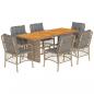 Preview: 7-tlg. Garten-Essgruppe mit Kissen Beigemischung Poly Rattan
