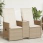 Preview: ARDEBO.de - Gartensofa 2-Sitzer Verstellbar mit Tisch Beige Poly Rattan