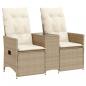 Preview: Gartensofa 2-Sitzer Verstellbar mit Tisch Beige Poly Rattan