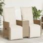 Preview: ARDEBO.de - Gartensofa 2-Sitzer Verstellbar mit Tisch Beige Poly Rattan