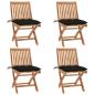 Preview: ARDEBO.de - Klappbare Gartenstühle mit Kissen 4 Stk. Massivholz Teak