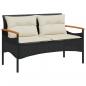 Preview: Gartenbank mit Kissen 116x62,5x74 cm Schwarz Poly Rattan