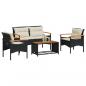 Preview: ARDEBO.de - 4-tlg. Garten-Sofagarnitur mit Kissen Schwarz Poly Rattan