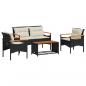 Preview: 4-tlg. Garten-Sofagarnitur mit Kissen Schwarz Poly Rattan