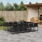 Preview: ARDEBO.de - 11-tlg. Garten-Essgruppe mit Kissen Schwarz Poly Rattan