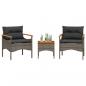 Preview: ARDEBO.de - 3-tlg. Garten-Sofagarnitur mit Kissen Grau Poly Rattan