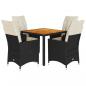 Preview: 5-tlg. Garten-Essgruppe mit Kissen Schwarz Poly Rattan