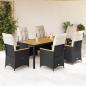 Preview: ARDEBO.de - 7-tlg. Garten-Essgruppe mit Kissen Schwarz Poly Rattan