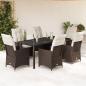 Preview: ARDEBO.de - 7-tlg. Garten-Essgruppe mit Kissen Braun Poly Rattan