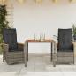 Preview: ARDEBO.de - 3-tlg. Bistro-Set mit Kissen Grau Poly Rattan