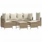 Preview: 5-tlg. Garten-Sofagarnitur mit Kissen Beige Poly Rattan