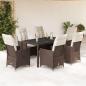 Preview: ARDEBO.de - 7-tlg. Garten-Essgruppe mit Kissen Braun Poly Rattan