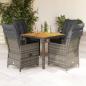 Preview: ARDEBO.de - 5-tlg. Garten-Essgruppe mit Kissen Grau Poly Rattan