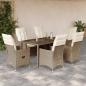Preview: ARDEBO.de - 7-tlg. Garten-Essgruppe mit Kissen Beige Poly Rattan