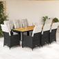 Preview: ARDEBO.de - 9-tlg. Garten-Essgruppe mit Kissen Schwarz Poly Rattan