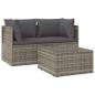 Preview: 3-tlg. Garten-Lounge-Set mit Kissen Grau Poly Rattan