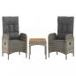 Preview: 3-tlg. Garten-Lounge-Set mit Kissen Grau Poly Rattan
