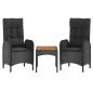Preview: 3-tlg. Garten-Lounge-Set mit Kissen Schwarz Poly Rattan