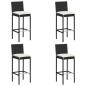 Preview: ARDEBO.de - Garten-Barhocker mit Kissen 4 Stk. Schwarz Poly Rattan