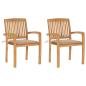 Preview: ARDEBO.de - Gartenstühle 2 Stk. mit Beige Kissen Massivholz Teak