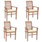 Preview: ARDEBO.de - Essstühle 4 Stk. mit Cremeweißen Kissen Massivholz Teak