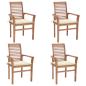 Preview: Essstühle 4 Stk. mit Cremeweißen Kissen Massivholz Teak