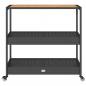 Preview: Barwagen 3 Böden Schwarz Poly Rattan und Massivholz Akazie