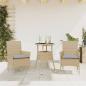 Preview: ARDEBO.de - 3-tlg. Garten-Essgruppe mit Kissen Beige Poly Rattan und Glas