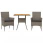 Preview: 3-tlg. Garten-Essgruppe mit Kissen Grau Poly Rattan Akazie