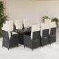 Preview: ARDEBO.de - 9-tlg. Garten-Essgruppe mit Kissen Schwarz Poly Rattan